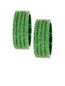 LAVAZZA Set Of 8 Gold Plated Crystals Zircon Studded & Beaded Bangles