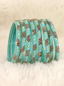 LAVAZZA Set Of 8 Glass Crystals Cubic Zirconia Studded & Beaded Bangles