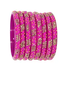 LAVAZZA Set Of 8 Gold Plated Crystals Cubic Zirconia Studded & Beaded Bangles