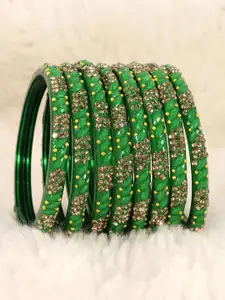 LAVAZZA Set Of 8 Gold Plated Crystals Zircon Studded & Beaded Bangles