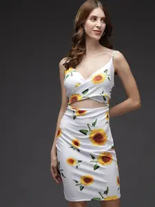 TANDUL Floral Printed Shoulder Straps Bodycon Dress