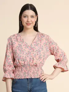 BAESD Floral Print Puff Sleeve Cinched Waist Top