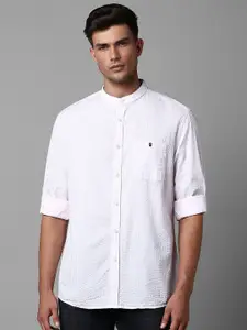 Louis Philippe Jeans Mandarin Collar Long Sleeves Slim Fit Cotton Casual Shirt