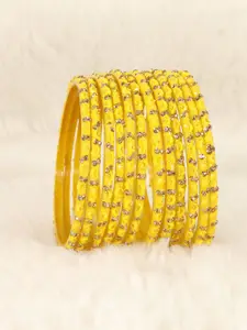 LAVAZZA Set Of 12 Glass Gold-Plated Crystals Cubic Zirconia Studded & Beaded Bangles