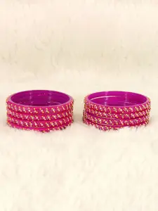 LAVAZZA Set Of 8 Gold Plated Crystals Cubic Zirconia Studded & Beaded Bangles