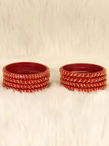 LAVAZZA Set Of 8 Crystals Cubic Zirconia Studded & Beaded Bangles