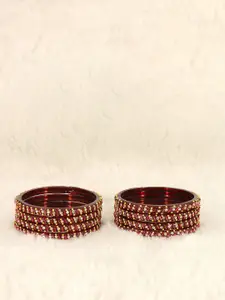 LAVAZZA Set Of 8 Crystals Cubic Zirconia Studded & Beaded Bangles