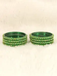 LAVAZZA Set Of 8 Gold Plated Crystals Cubic Zirconia Studded & Beaded Bangles