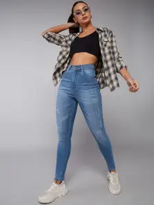 DOLCE CRUDO Women Blue Mildly Distressed High-Rise Skinny Fit Jeans