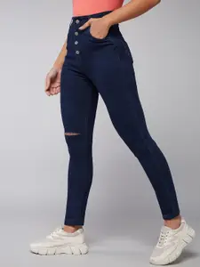 DOLCE CRUDO Women Skinny Fit High-Rise Slash Knee Look Stretchable Jeans