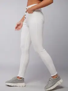 DOLCE CRUDO Women White Skinny Fit High-Rise Clean Look Stretchable Jeans