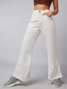 DOLCE CRUDO Lemon Sorbet Women White Bootcut High-Rise Clean Look Stretchable Jeans