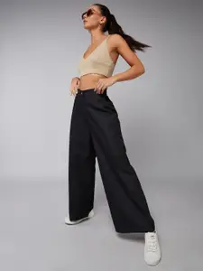 DOLCE CRUDO Midnight Maverick Women Black Clean Look High-Rise Stretchable Flared Jeans