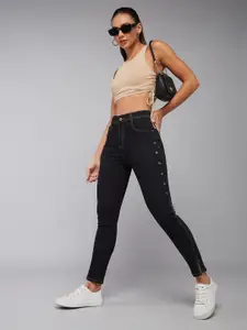 DOLCE CRUDO Women Skinny Fit High-Rise Slash Knee Stretchable Jeans