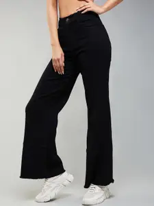 DOLCE CRUDO Sunny Sway Women Black Wide Leg High-Rise Clean Look Stretchable Jeans