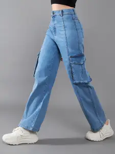 DOLCE CRUDO 
Women Wide-Leg High-Rise Regular-Length Stretchable Patch-Pocketed Denim Jeans