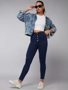 DOLCE CRUDO Spark Ritual Women Navy Blue Skinny Fit High-Rise Clean Look Stretchable Jeans