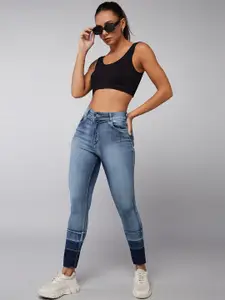 DOLCE CRUDO Women Skinny Fit High-Rise Clean Look Light Fade Whiskers Stretchable Jeans