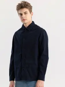 Snitch Navy Blue Spread Collar Pure Cotton Shoulder Tabs Tailored Jacket