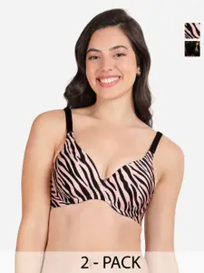 shyaway Pack Of 2 Printed Medium Coverage Lightly Padded Balconette Bra- All Day Comfort