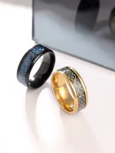 Yellow Chimes Men Set Of 2 Gold Plated Stainless Steel Finger Ring