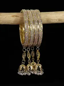LAVAZZA Set Of 4 Gold-Plated Crystal Studded & Beaded Bangles