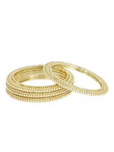 LAVAZZA Set of 4 Gold-Plated Crystal-Studded & Beaded Moti Bangles