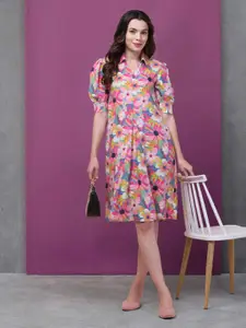BAESD Floral Print Shirt Collar A-Line Dress
