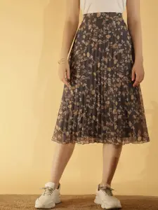 NUEVOSDAMAS Floral Printed Flared Midi Skirt