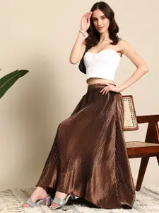 Mast & Harbour Accordion Pleated Satin Flared Maxi Skirt