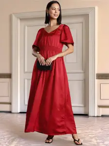 all about you Satin Finish Smocked Maxi Dress