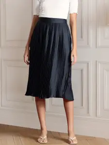 all about you Women Accordion Pleats High Waist Midi Skirt