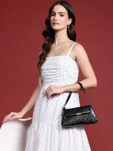 all about you Pure Cotton Self-Design Tiered A-Line Midi Dress