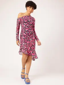 DressBerry Floral Printed One Shoulder Net Sheath Dress