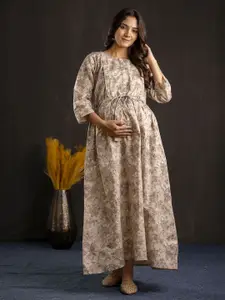 Nayo Women Round Neck Maternity Maxi Midi Dress