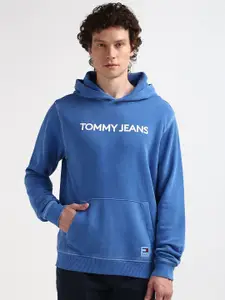 Tommy Hilfiger Brand Logo Printed Pure Cotton Hooded Pullover Sweatshirt