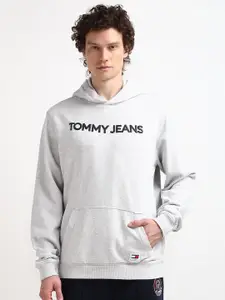 Tommy Hilfiger Brand Logo Printed Pure Cotton Hooded Pullover Sweatshirt