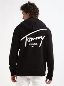Tommy Hilfiger Typography Printed Pure Cotton Hooded Pullover Sweatshirt