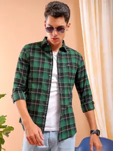 The Indian Garage Co Slim Fit Checked Cutaway Collar Pure Cotton Casual Shirt