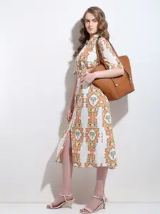 Vero Moda Ethnic Motifs Printed Shirt Midi Dress Comes With Belt
