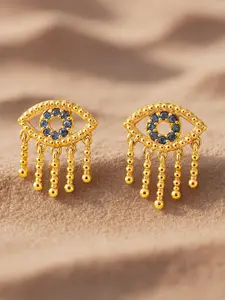 Rubans Voguish Gold-Plated Blue Stone Studded Drop Earrings