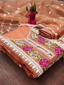 ZEEPKART Ethnic Motifs Embroidered Organza Unstitched Dress Material