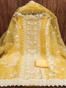 ZEEPKART Ethnic Motifs Embroidered Organza Unstitched Dress Material