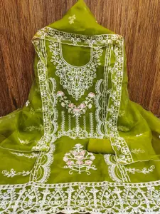 ZEEPKART Ethnic Motifs Woven Design Organza Unstitched Dress Material