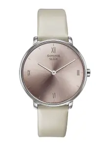 Sonata Sleek Women Brass Dial & Leather Straps Analogue Watch 8191SL01