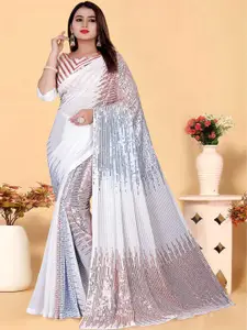 DDRS FASHION Embellished Sequinned Pure Georgette Saree
