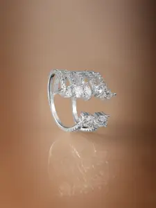 Rubans Premium Rhodium Plated with Crystal & Cubic Zirconia Studded Adjustable Finger Ring