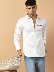 OFFMINT Classic Spread Collar Long Sleeves Cotton Casual Shirt