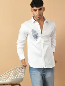 OFFMINT Classic Spread Collar Long Sleeves Cotton Casual Shirt