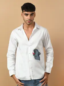 OFFMINT Classic Animal Printed Spread Collar Satin Casual Shirt